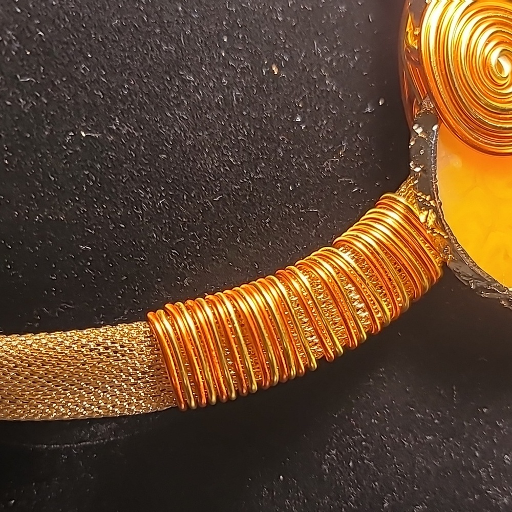 Gold and Orange Heart Necklace and Earring Set - Picture 3 of 4
